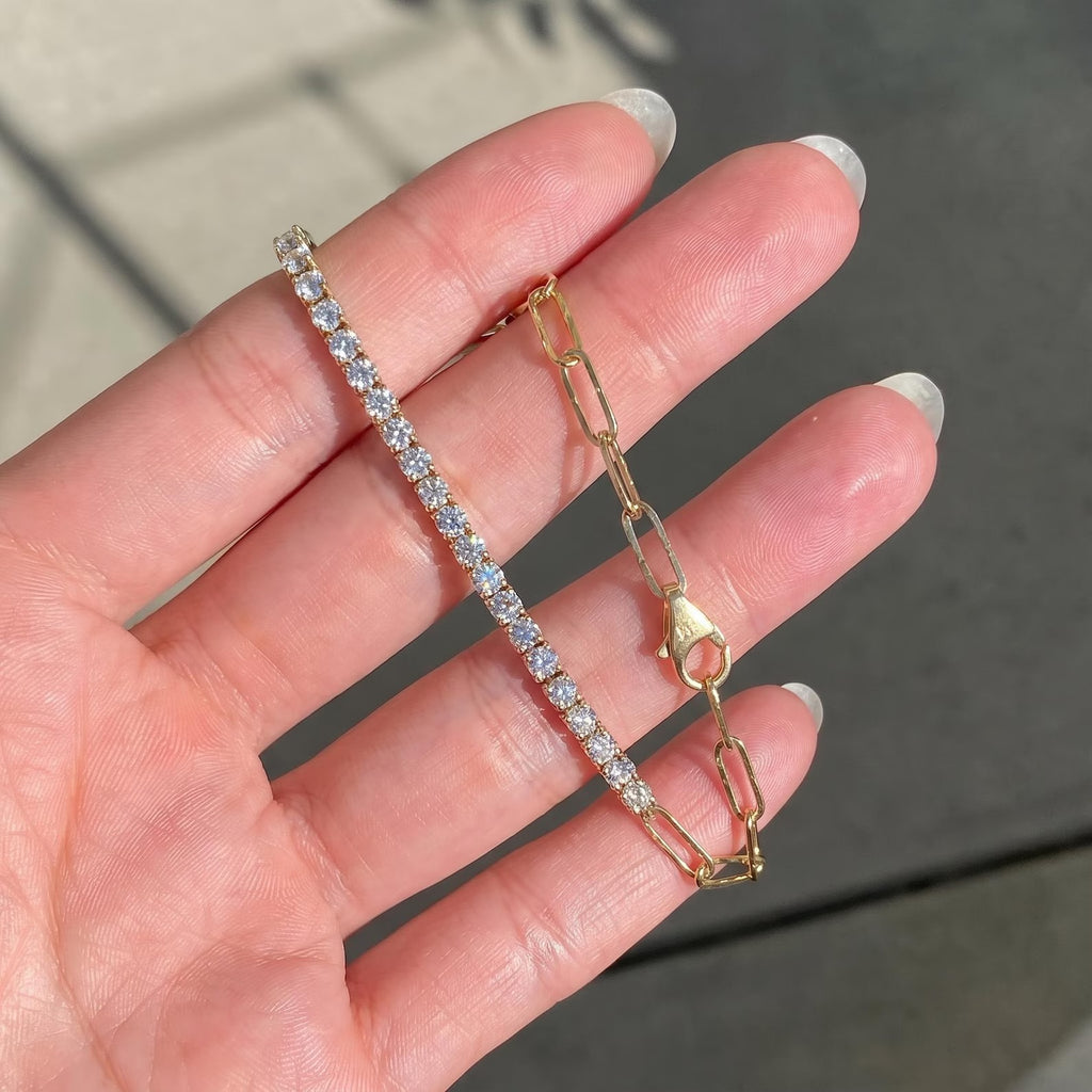 Tennis Bracelet with laboratory-grown diamonds, half tennis, half clip, 14k Solid Gold