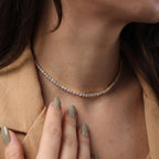 3mm moissanite tennis necklace, 925 sterling silver, color D, VVS purity, GRA certified