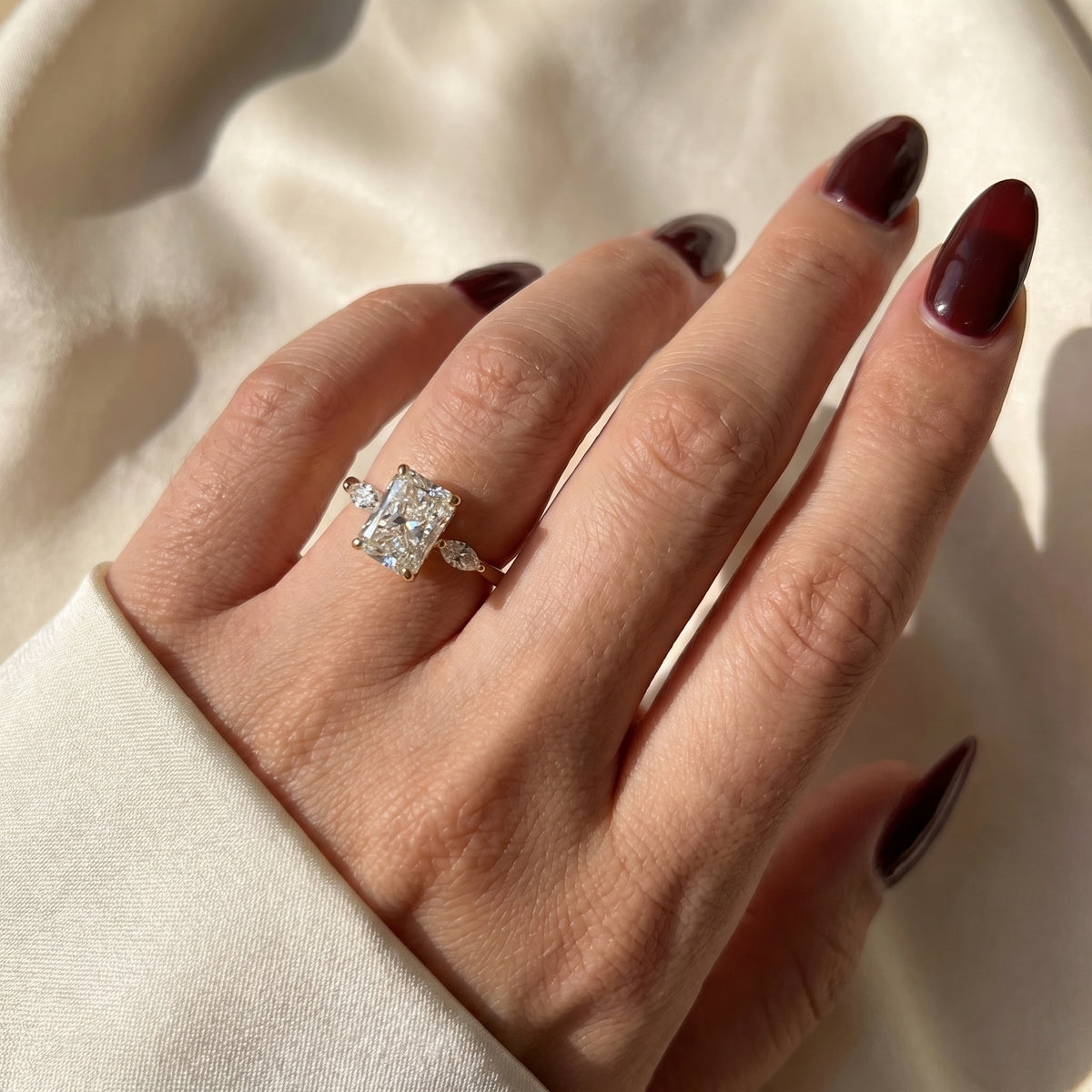 Radiant Cut Lab-Grown Diamond Three-Stone Engagement Ring