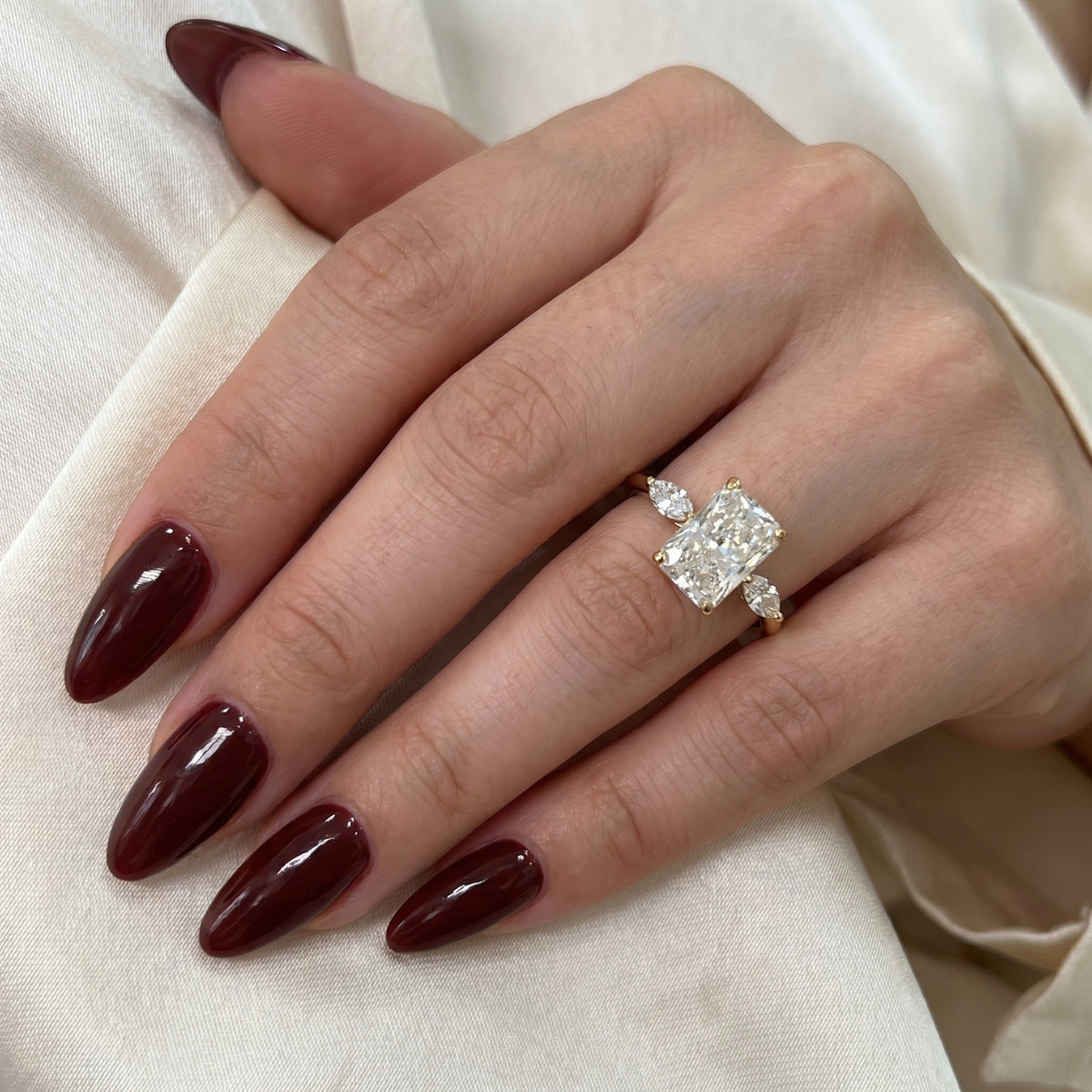 Radiant Cut Lab-Grown Diamond Three-Stone Engagement Ring