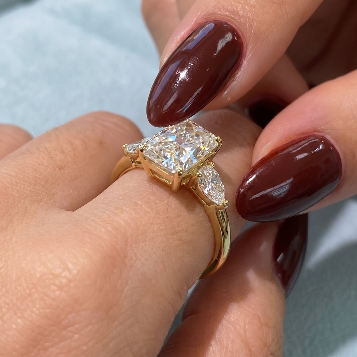 Radiant Cut Lab-Grown Diamond Three-Stone Engagement Ring