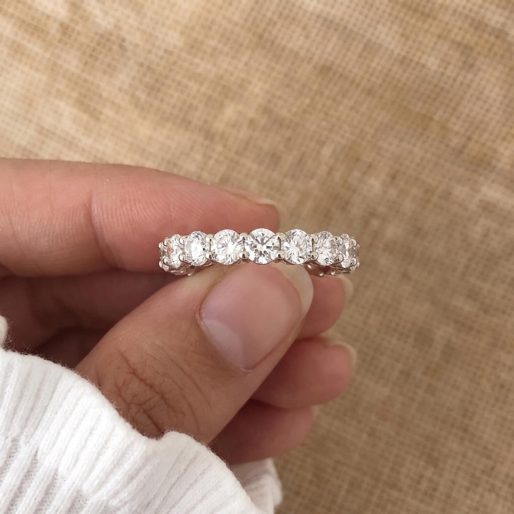 Moissanite Eternity Ring, 925 Sterling Silver Ring, 2mm and 3mm Full Eternity Wedding Ring, D VVS Round Moissanite.