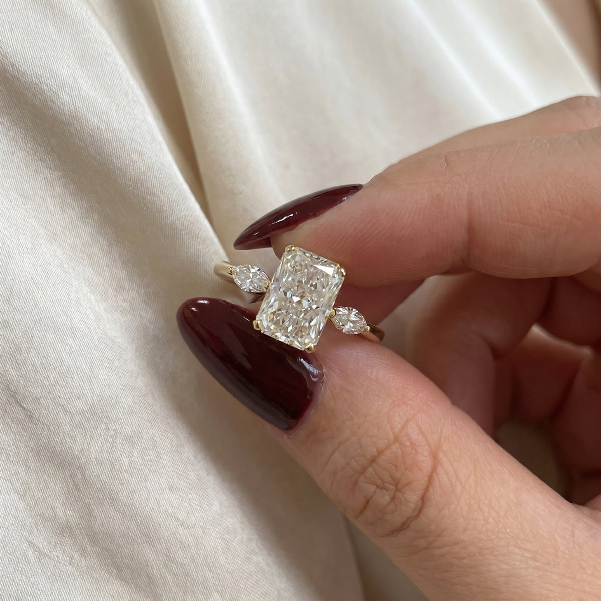 Radiant Cut Lab-Grown Diamond Three-Stone Engagement Ring