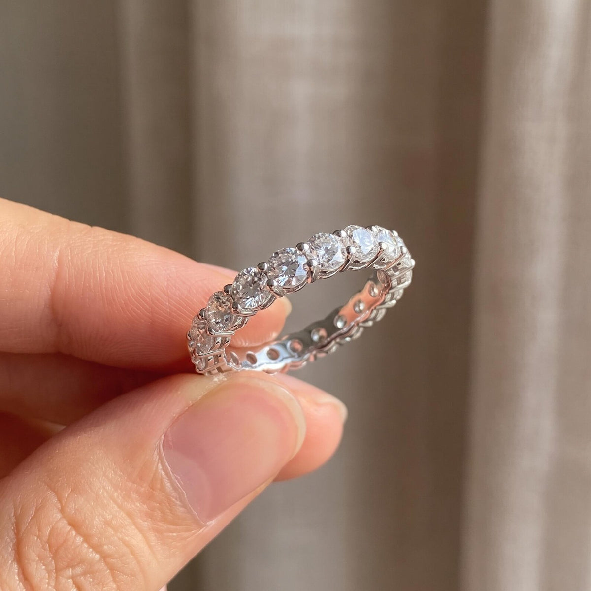 Moissanite Eternity Ring, 925 Sterling Silver Ring, 2mm and 3mm Full Eternity Wedding Ring, D VVS Round Moissanite.
