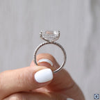 4-carat emerald cut moissanite engagement ring, 925 sterling silver, color D, VVS1 purity, GRA certified.