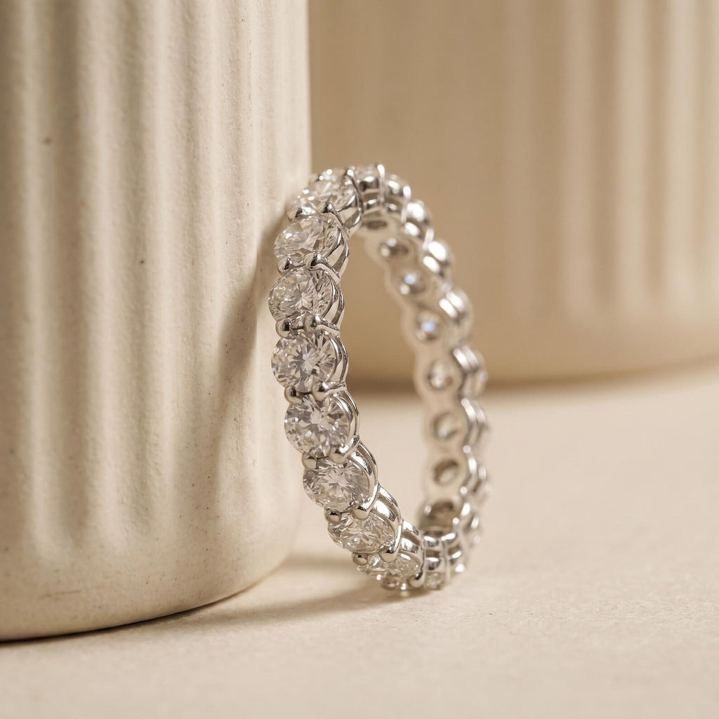 Moissanite Eternity Ring, 925 Sterling Silver Ring, 2mm and 3mm Full Eternity Wedding Ring, D VVS Round Moissanite.