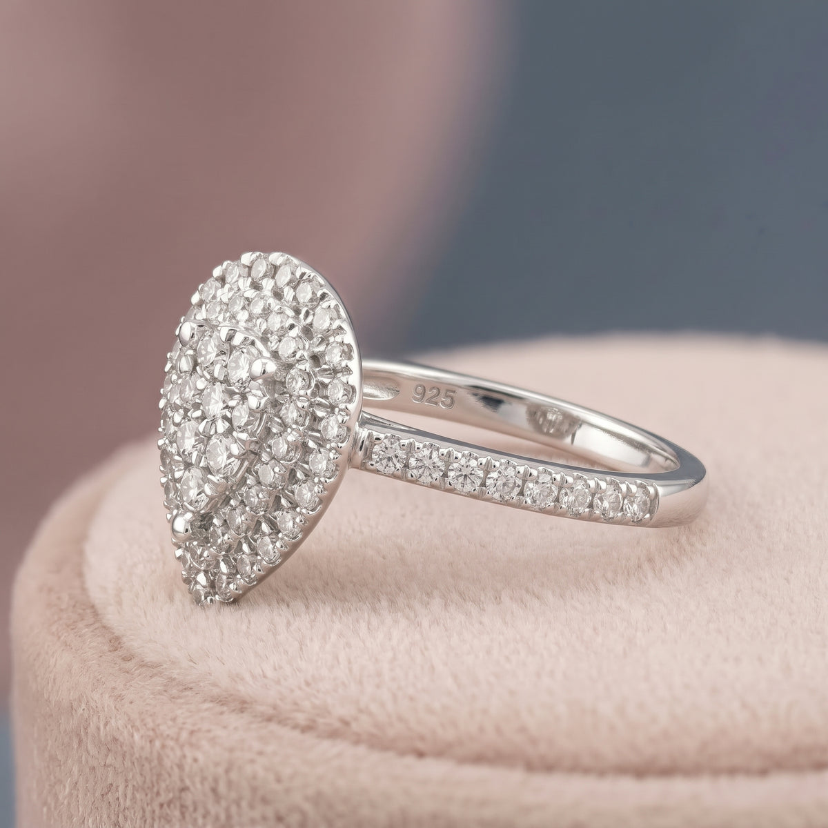 Pear-Shaped Cluster Moisanite Halo
Engagement Ring in Sterling silver S925