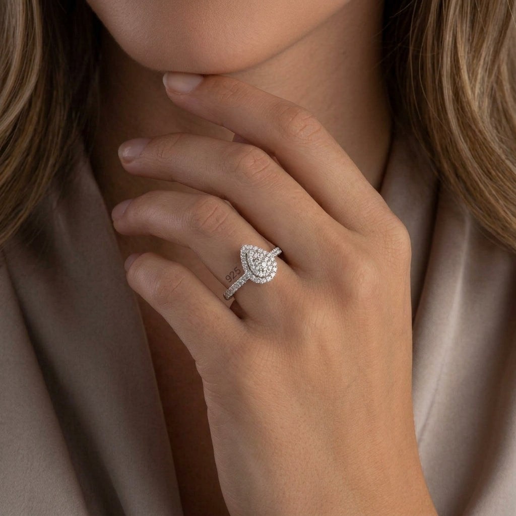 Pear-Shaped Cluster Moisanite Halo
Engagement Ring in Sterling silver S925