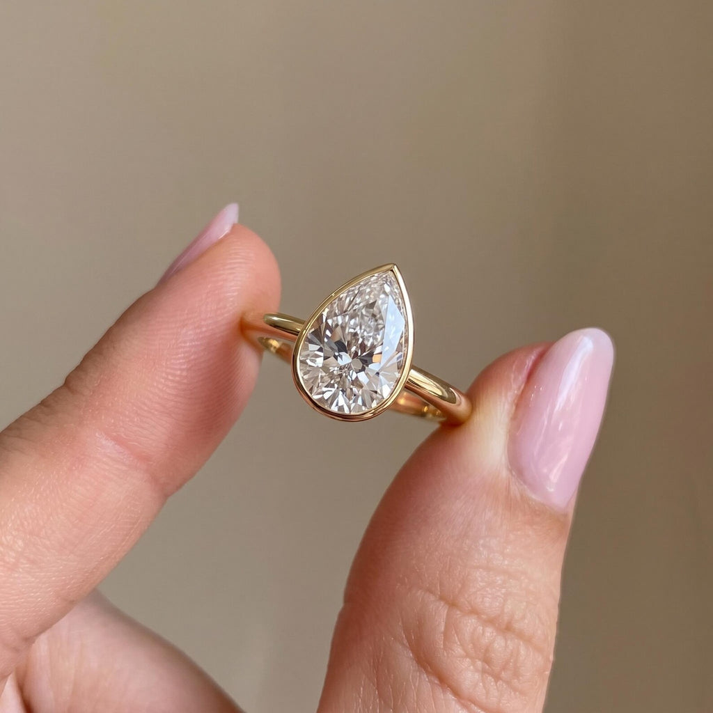 1 carat fantasy yellow pear synthetic diamond seal ring, 14 carat solid gold, IGI certified