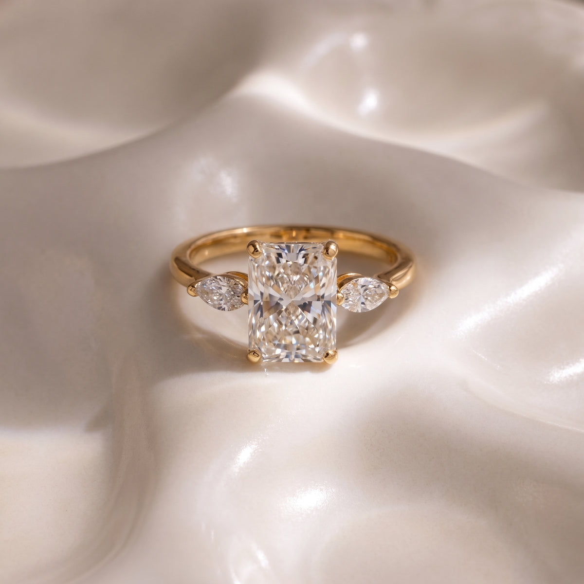 Radiant Cut Lab-Grown Diamond Three-Stone Engagement Ring