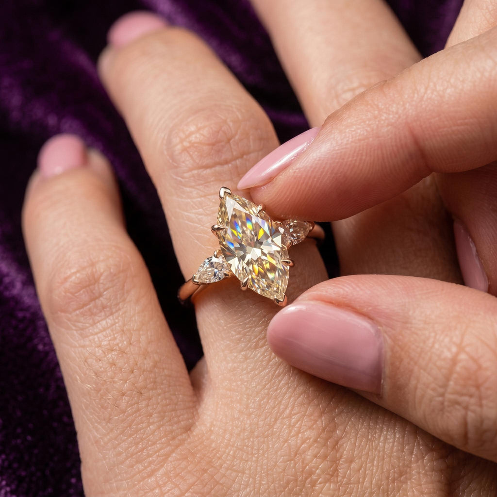 Marquise Three-Stone Engagement Ring, Lab-Grown Diamond, 14K Gold