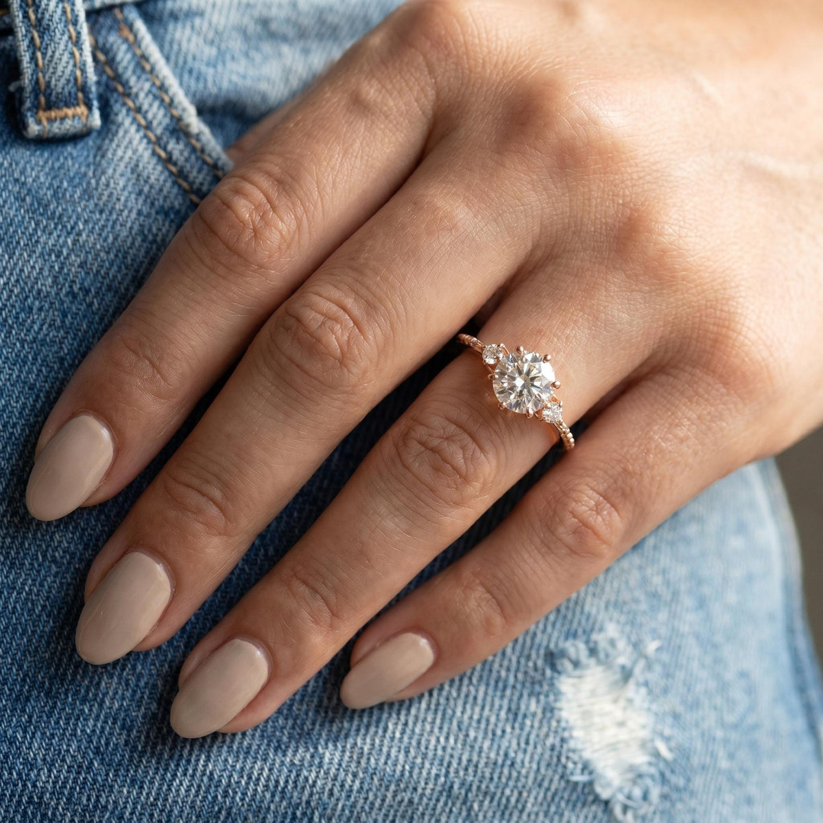 Vintage Round Lab-Grown Diamond Engagement Ring | 14K Gold