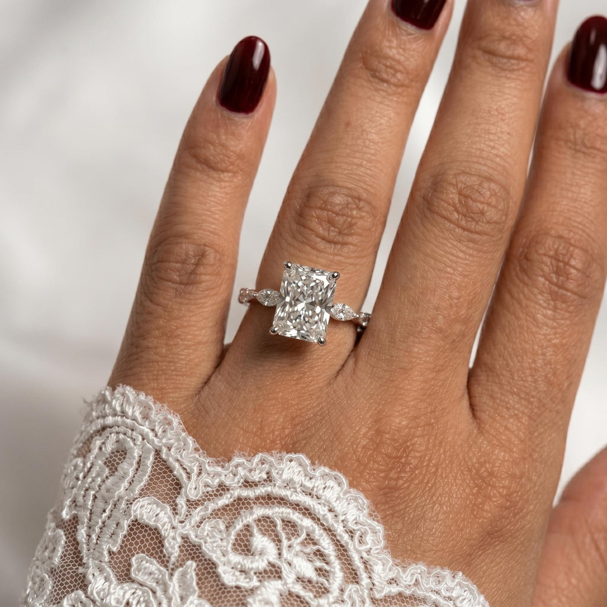 Radiant Cut Lab-Grown Diamond Engagement Ring with Marquise Side Stones | 14K Gold
