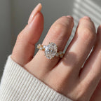 Oval Cut Lab Grown Diamond Engagement Ring, Zig-Zag Pavé Band, 14K Gold