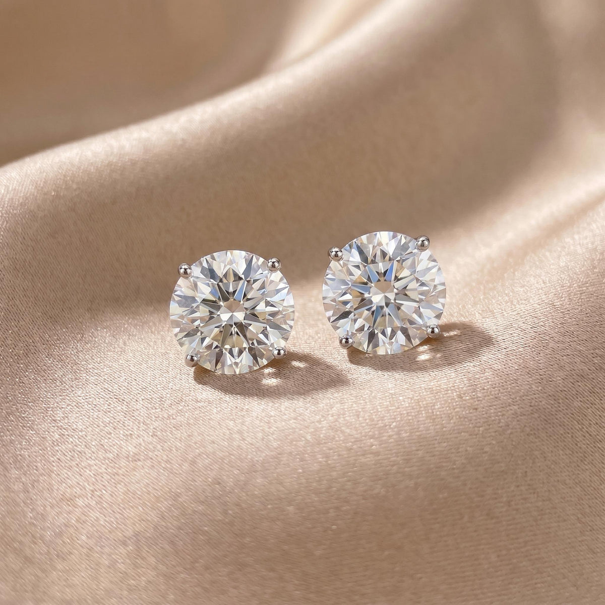 Round Cut Lab Grown Diamond Stud Earrings, 1–3 CTW, Solid 14K Gold