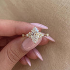 Marquise Cut Lab Grown Diamond Engagement Ring, Cluster Halo, Solid 14K Gold, 1–3 CT