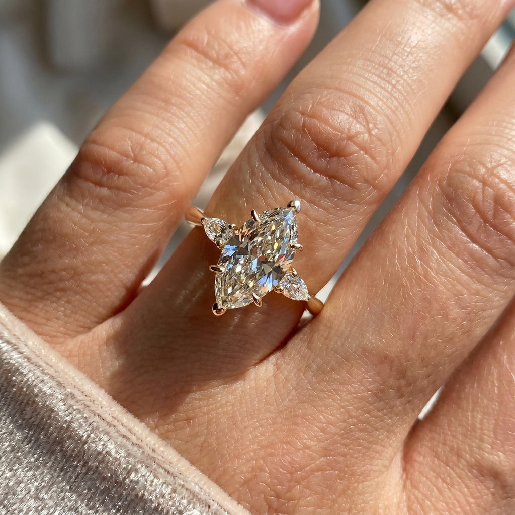 Marquise Three-Stone Engagement Ring, Lab-Grown Diamond, 14K Gold
