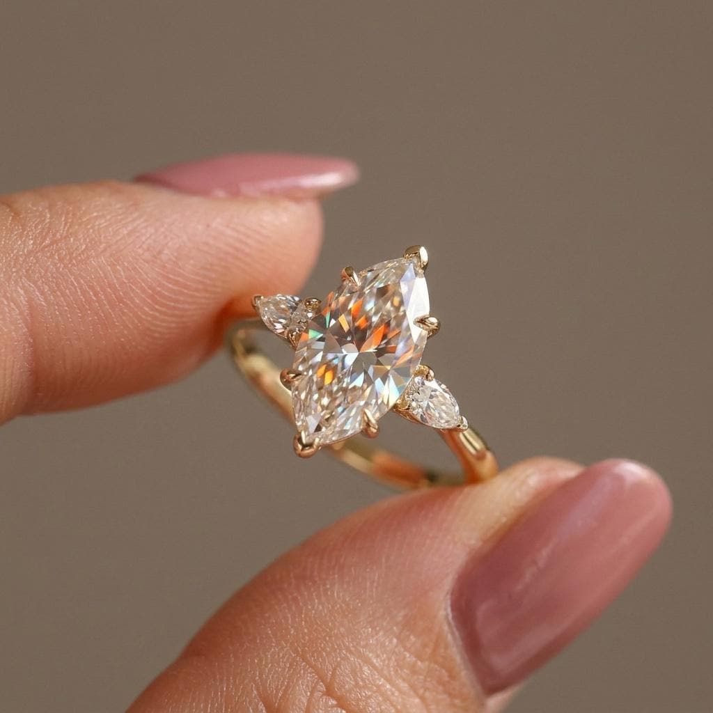 Marquise Three-Stone Engagement Ring, Lab-Grown Diamond, 14K Gold