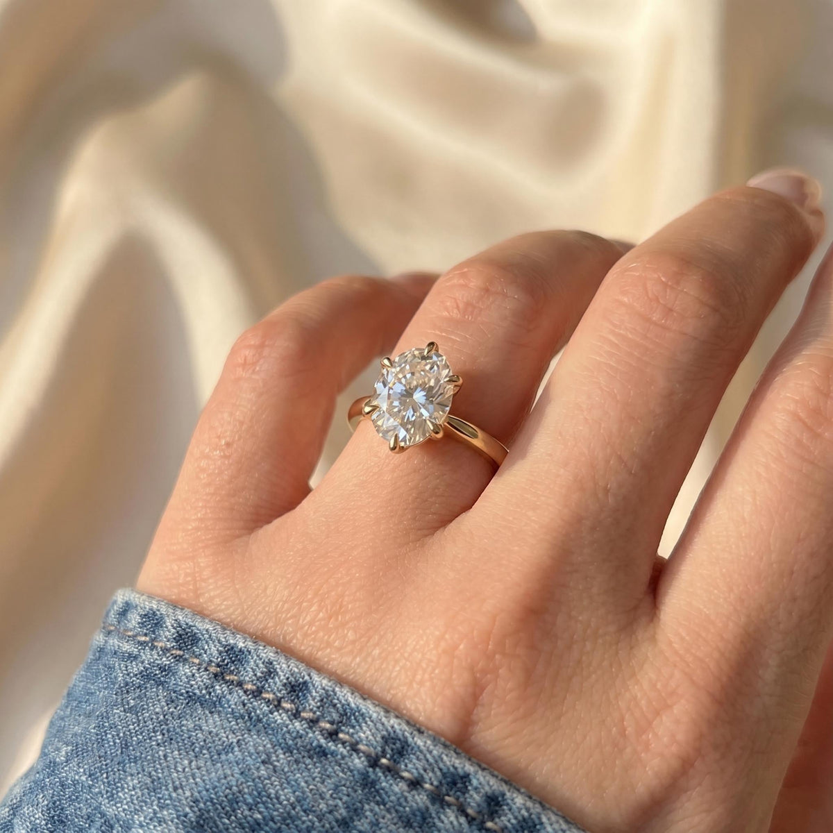Oval Cut Lab Grown Diamond Engagement Ring, Tulip Solitaire, Solid 14K Gold, 1–3 CT