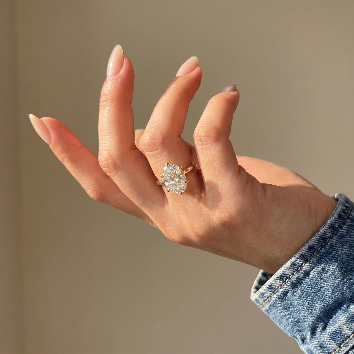 Oval Cut Lab Grown Diamond Engagement Ring, Tulip Solitaire, Solid 14K Gold, 1–3 CT