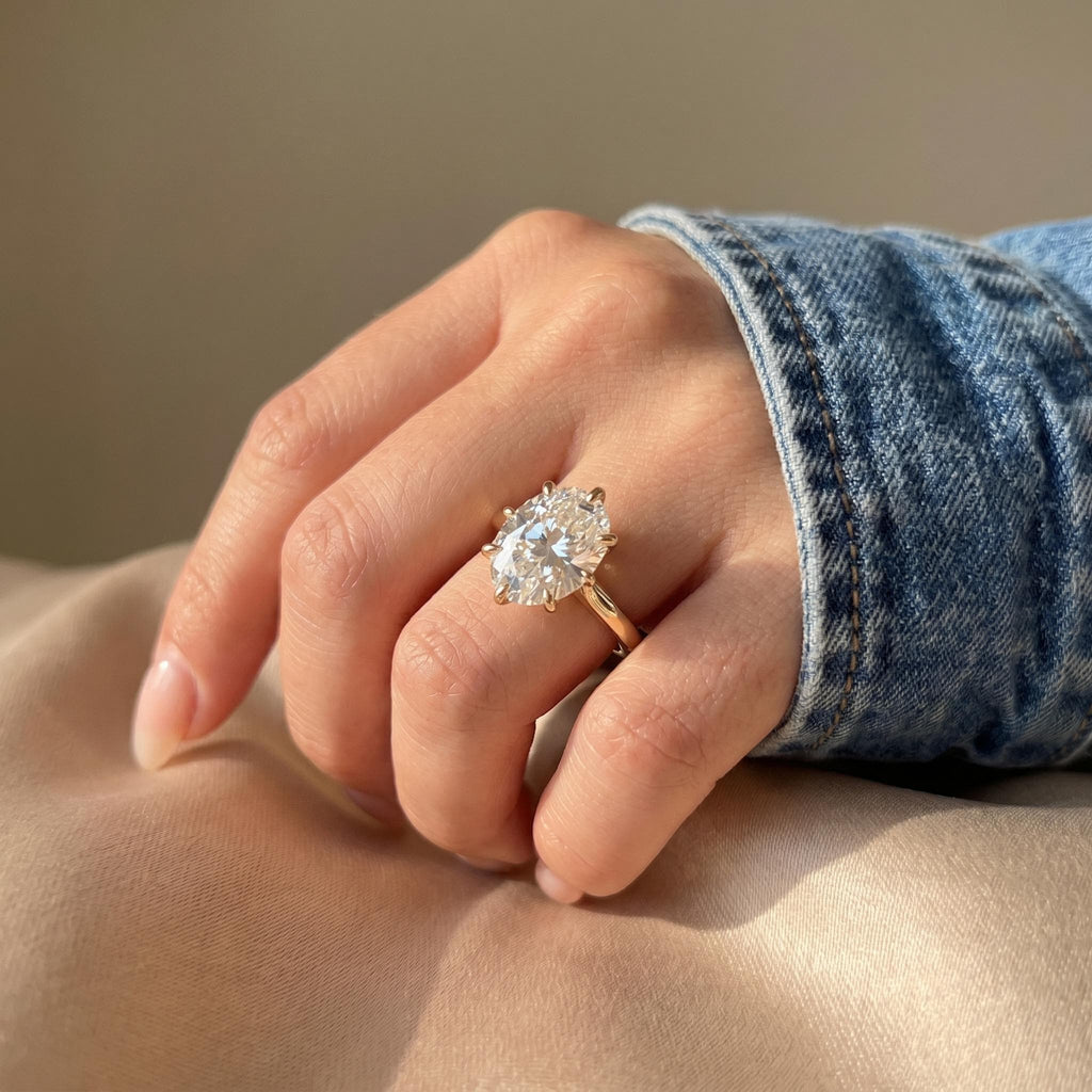 Oval Cut Lab Grown Diamond Engagement Ring, Tulip Solitaire, Solid 14K Gold, 1–3 CT