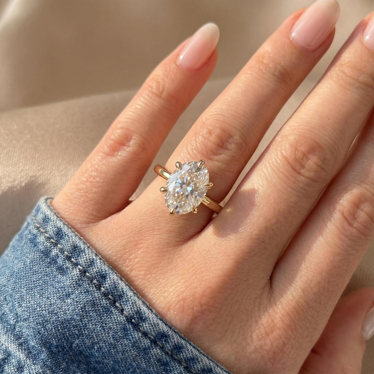 Oval Cut Lab Grown Diamond Engagement Ring, Tulip Solitaire, Solid 14K Gold, 1–3 CT