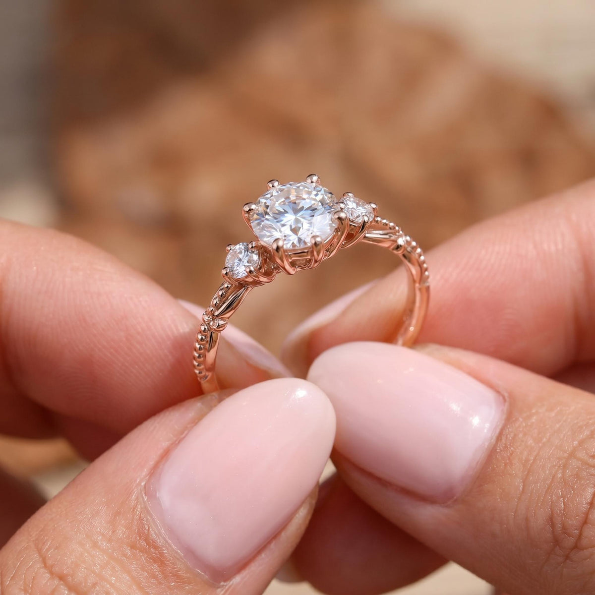 Vintage Round Lab-Grown Diamond Engagement Ring | 14K Gold