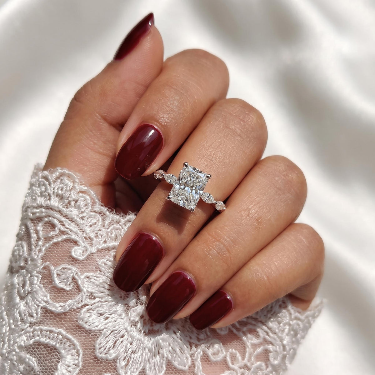 Radiant Cut Lab-Grown Diamond Engagement Ring with Marquise Side Stones | 14K Gold