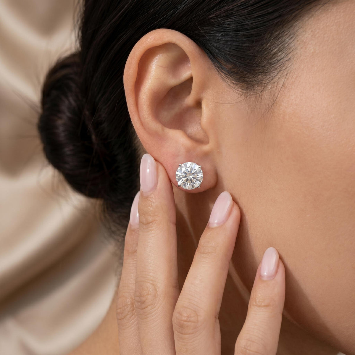 Round Cut Lab Grown Diamond Stud Earrings, 1–3 CTW, Solid 14K Gold
