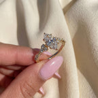 Marquise Cut Lab Grown Diamond Engagement Ring, Cluster Halo, Solid 14K Gold, 1–3 CT
