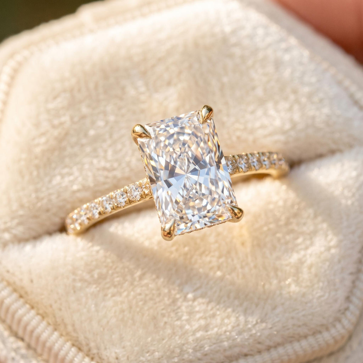 Radiant Cut Lab Grown Diamond Engagement Ring, Hidden Halo, 1–3 Ct, Solid 14K Gold, IGI Certified