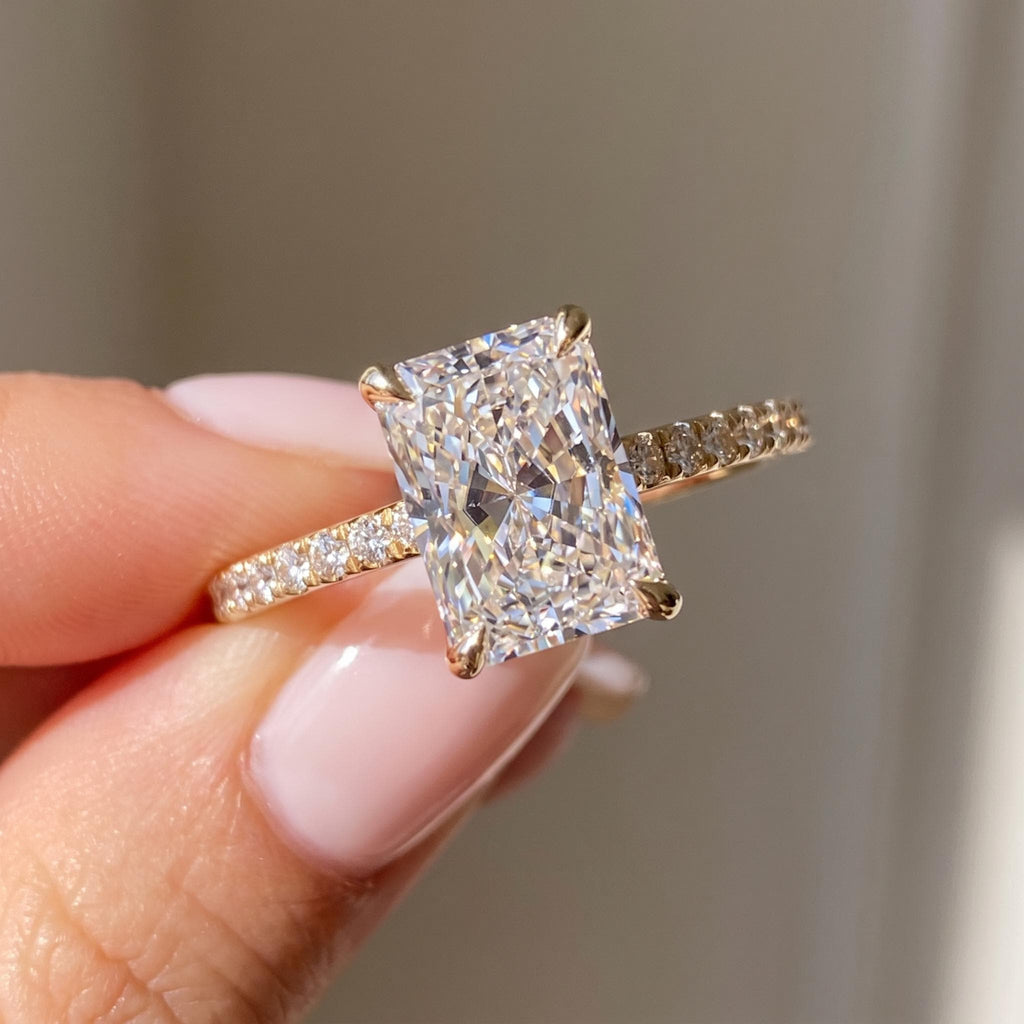 Radiant Cut Lab Grown Diamond Engagement Ring, Hidden Halo, 1–3 Ct, Solid 14K Gold, IGI Certified