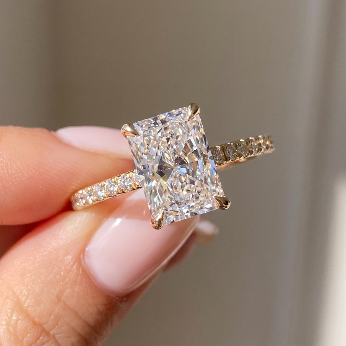 Radiant Cut Lab Grown Diamond Engagement Ring, Hidden Halo, 1–3 Ct, Solid 14K Gold, IGI Certified