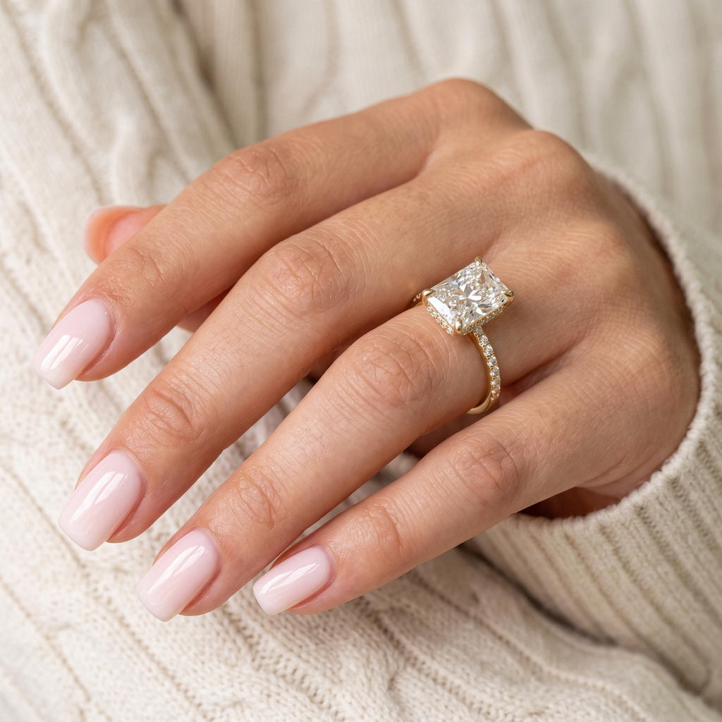 Radiant Cut Lab Grown Diamond Engagement Ring, Hidden Halo, 1–3 Ct, Solid 14K Gold, IGI Certified