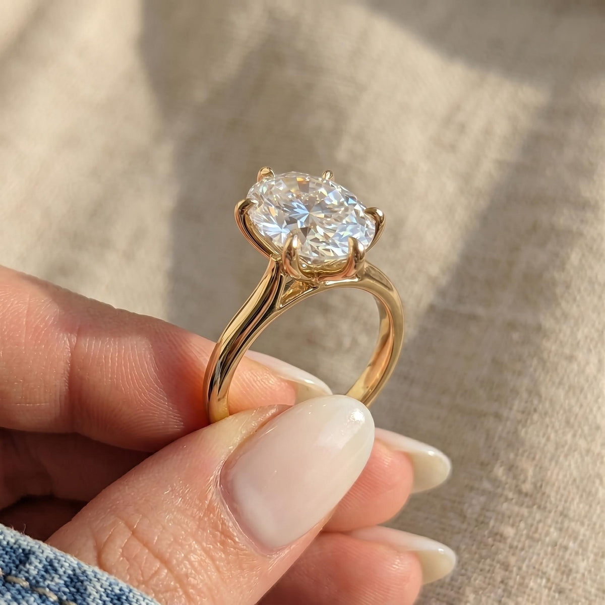 Oval Cut Lab Grown Diamond Engagement Ring, Tulip Solitaire, Solid 14K Gold, 1–3 CT