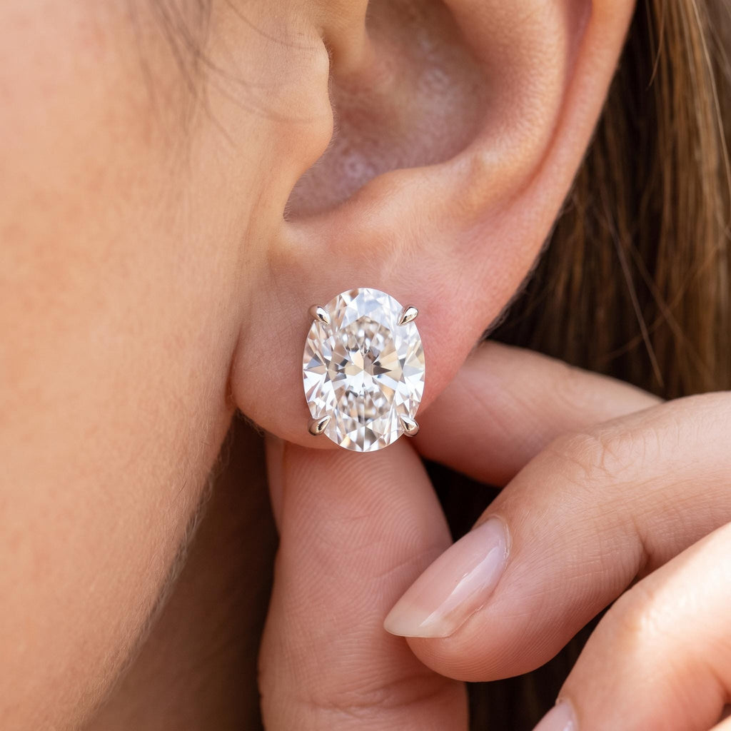 Oval Moissanite Stud Earrings, 1 CTW D VVS1, 925 Sterling Silver, GRA Certificate, Push or Screw Back