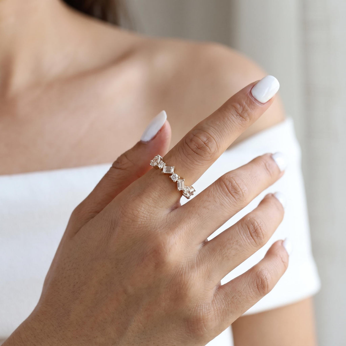 Zig Zag Baguette & Round Lab Grown Diamond Eternity Ring, 1–1.5 CTW, Solid 14K Gold