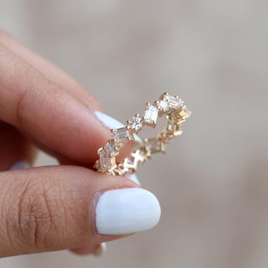 Zig Zag Baguette & Round Lab Grown Diamond Eternity Ring, 1–1.5 CTW, Solid 14K Gold