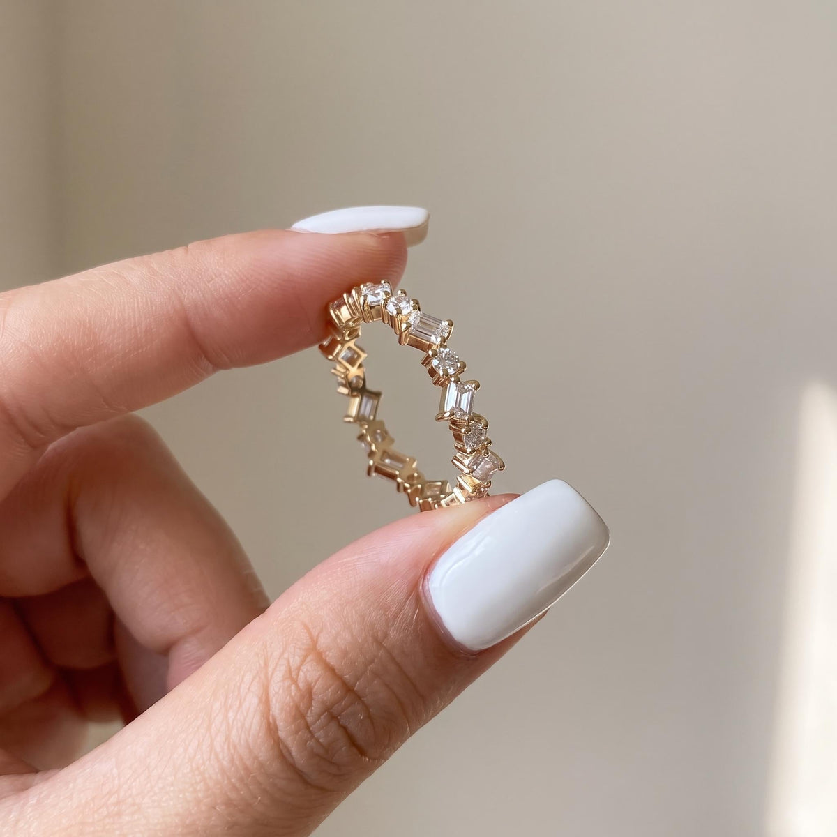 Zig Zag Baguette & Round Lab Grown Diamond Eternity Ring, 1–1.5 CTW, Solid 14K Gold