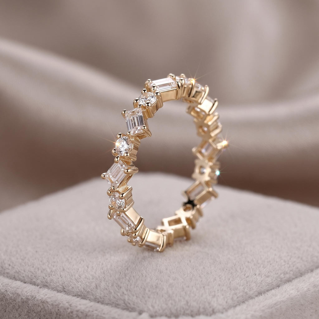 Zig Zag Baguette & Round Lab Grown Diamond Eternity Ring, 1–1.5 CTW, Solid 14K Gold