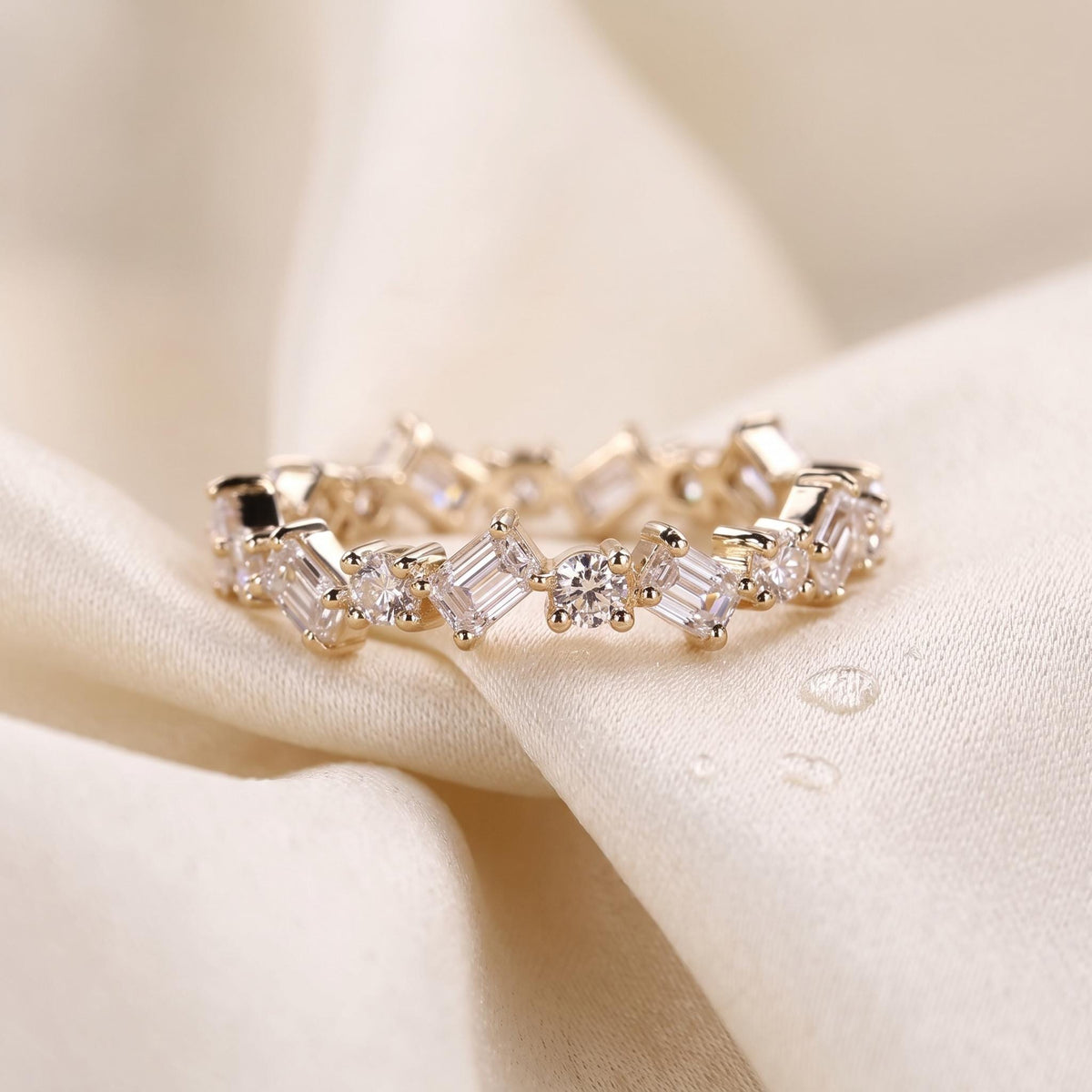Zig Zag Baguette & Round Lab Grown Diamond Eternity Ring, 1–1.5 CTW, Solid 14K Gold