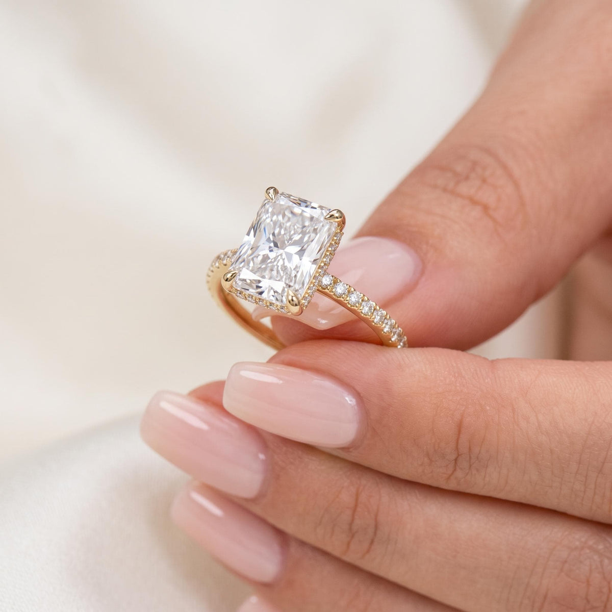 Radiant Cut Lab Grown Diamond Engagement Ring, Hidden Halo, 1–3 Ct, Solid 14K Gold, IGI Certified