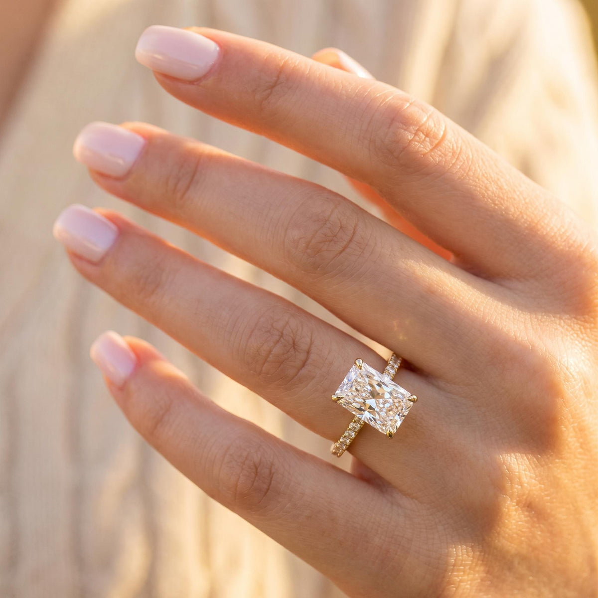 Radiant Cut Lab Grown Diamond Engagement Ring, Hidden Halo, 1–3 Ct, Solid 14K Gold, IGI Certified
